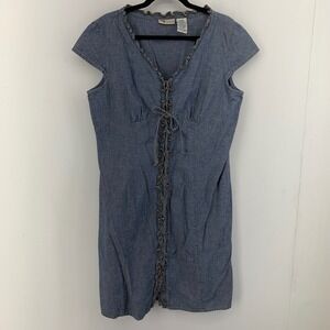 Faded Glory Womens XL Denim Chambray Ruffle Dress Y2K Western Cowgirl Rodeo